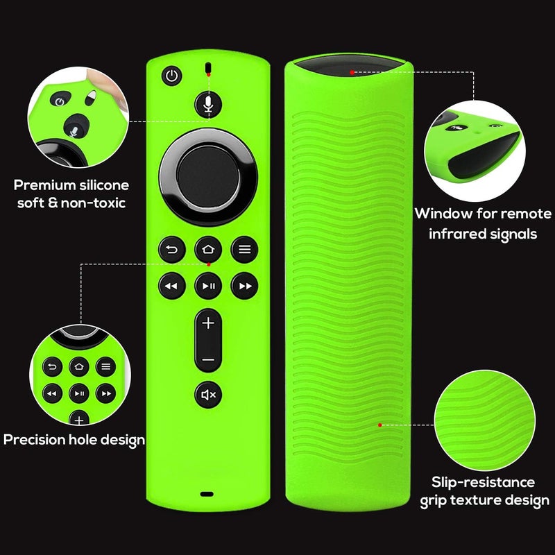 Wevove [عبوة 2] غلاف سيليكون لجهاز التحكم عن بُعد Firestick متوافق مع جهاز Firetv Stick 4K، غلاف جهاز التحكم عن بُعد Firetv، غلاف مضاد للصدمات وغير قابل للانزلاق (توهج أخضر وزرقاء سماوية غير متوهجة) - Image 2